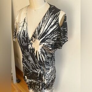 ZERO MARIA CORNEJO silk drip waist black cream abstract wrap dress 2 XS